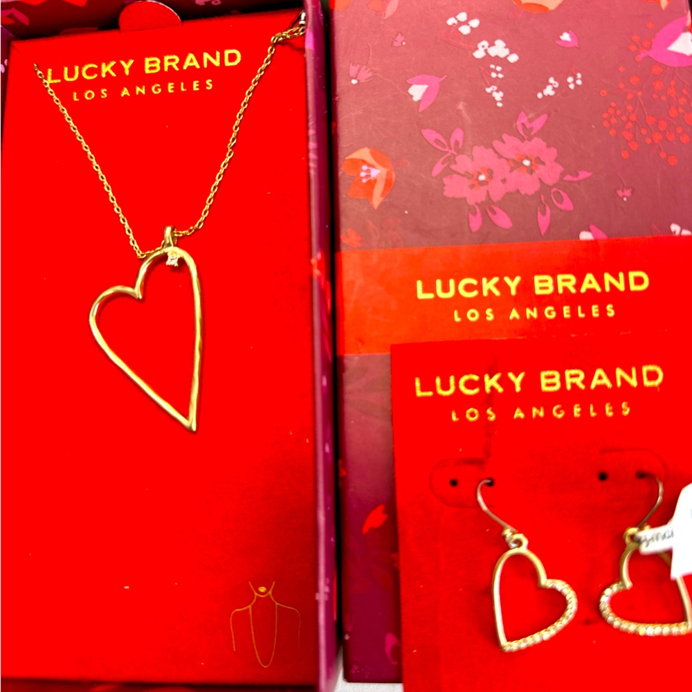Lucky brand heart shaped matching necklace and earrings set